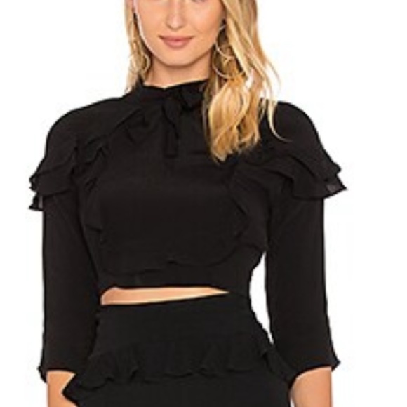 NWT For Love & Lemons Revolve 🔥 Poppy Ruffle Cropped Top Black Sz M - Picture 1 of 12